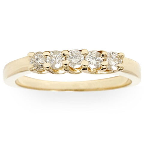 1/2Ct Diamond 14k Yellow Gold Five Stone Wedding Ring Stackable Band
