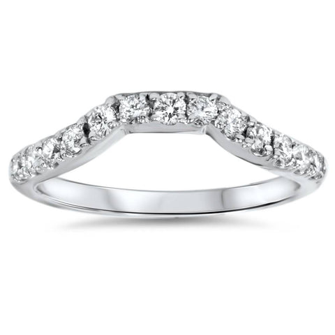 14K White Gold 3/8ct Diamond Wedding Anniversary Curved Guard Ring