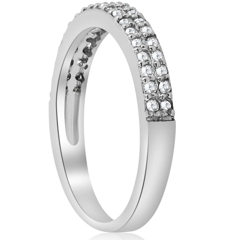 1/4ct Double Row Diamond Wedding Ring 14K White Gold Womens Band Pave