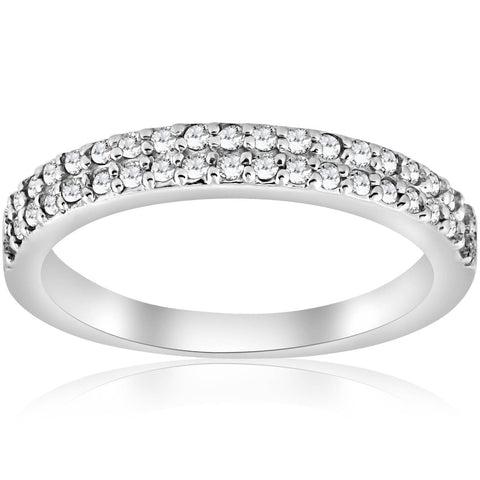 1/4ct Double Row Diamond Wedding Ring 14K White Gold Womens Band Pave