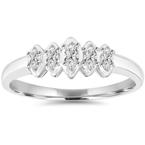 1/4Ct Marquise Natural Diamond Ring 10K White Gold
