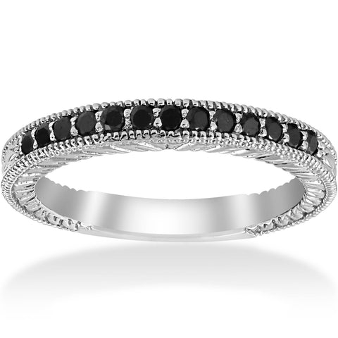 1/6ct Black Diamond Wedding Anniversary Vintage Ring 10k White Gold