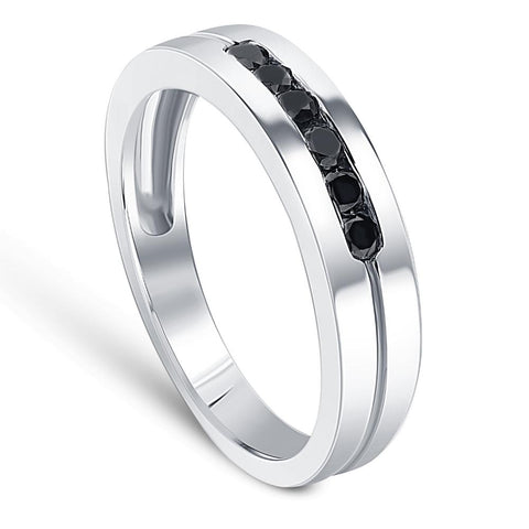 Mens 1/4 CT Treated Black Diamond 14K White Gold Wedding Ring