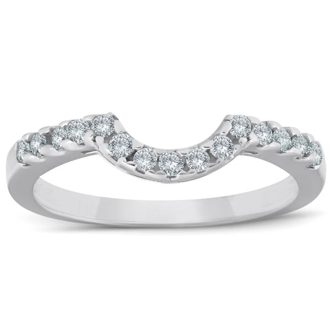 .25Ct Curved Real Diamond Notched Wedding Ring Enhancer 10K White Gold 10 Karat