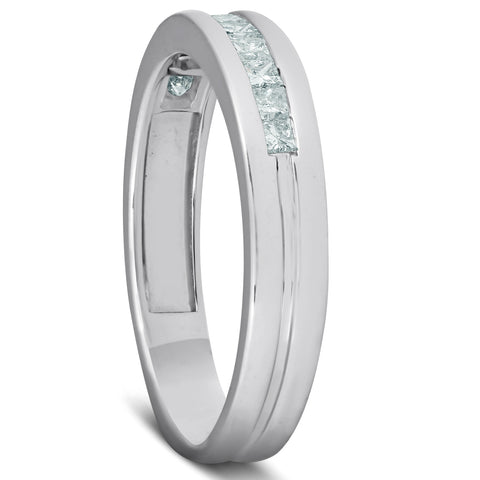 1/2ct Princess Cut Diamond Mens Wedding Ring 14K White Gold