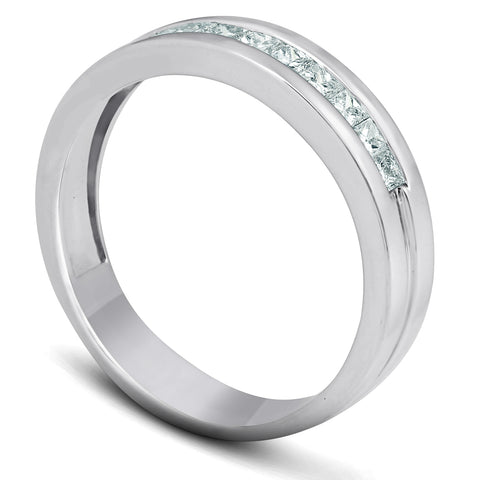 1/2ct Princess Cut Diamond Mens Wedding Ring 14K White Gold