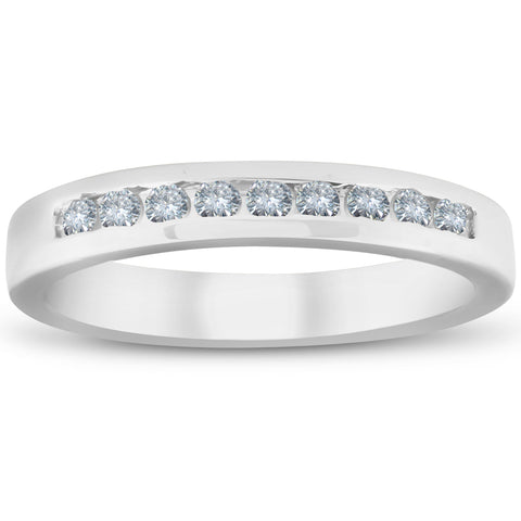 1/4ct Diamond Wedding 14k White Gold Stackable Channel Set Ring High Polished