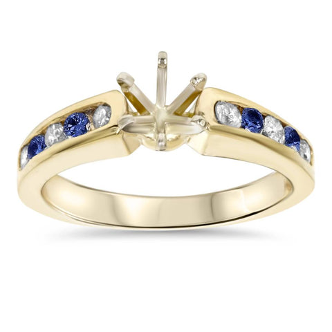1/2Ct Blue Sapphire & Diamond Engagement Ring Setting 14K Yellow Gold