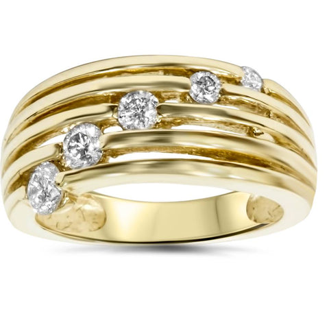 14k Yellow Gold 1/2ct Multi Row Women's Right Hand Diamond Ring