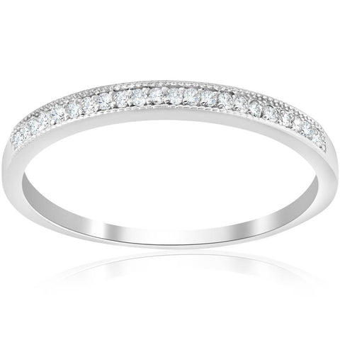 1/8ct Diamond Stackable Wedding Anniversary Milgrain Vintage Ring 14K White Gold