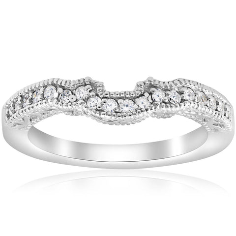 1/5ct 14k White Gold Vintage Wedding Engagement Ring Notched Enhancer Gurad Band