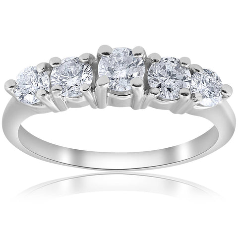 1.00Ct 5-Stone Graduated Genuine Solitaire Wedding Diamond Ring 14K White Gold