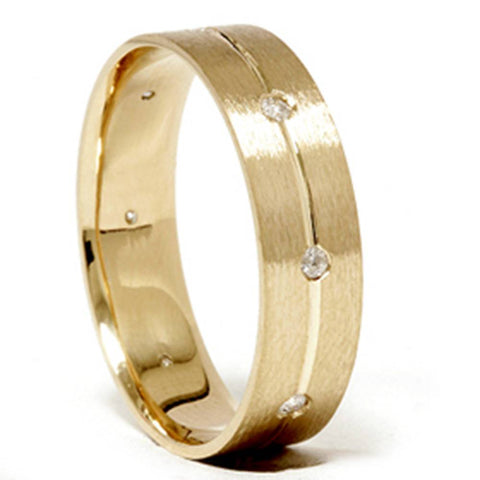 Mens Comfort Fit Bezel Diamond Wedding Gold Band Ring