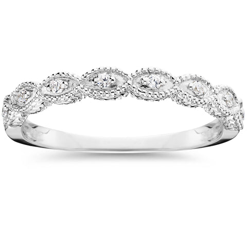 1/10ct Vintage Diamond Wedding Ring 14K White Gold
