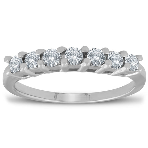 1/2ct 7-Stone Diamond Wedding Ring 14K White Gold Womens Anniversary Band