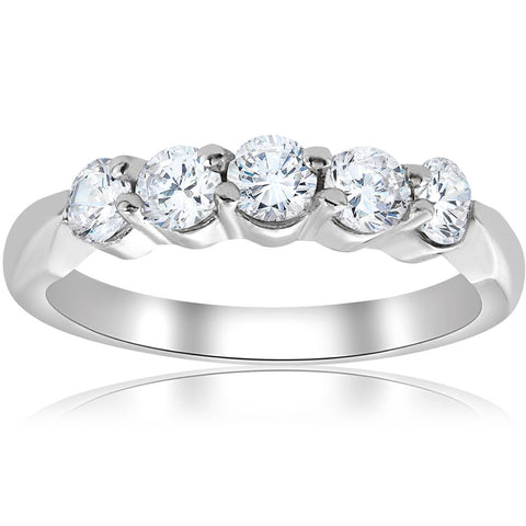 1/2ct Round Diamond Wedding Ring 14K White Gold Five Stone