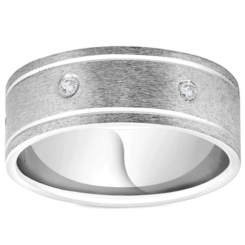 Mens 950 Platinum Diamond Brushed Wedding Ring Band
