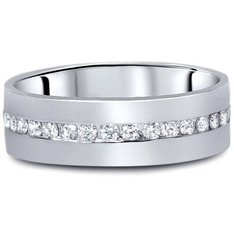 1 1/10ct Diamond Mens Eternity Wedding Ring 8mm 14K White Gold