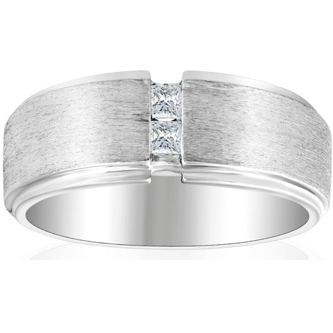Mens 14K White Gold Princess Cut Diamond Wedding Ring