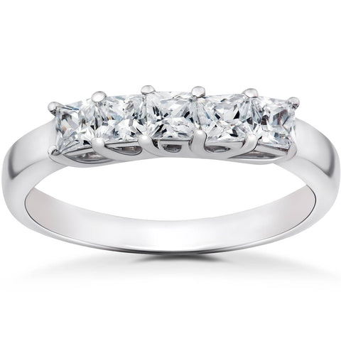 3/4 ct Princess Cut Diamond Wedding Ring Five Stone Womens Stackable Band 14k Gold