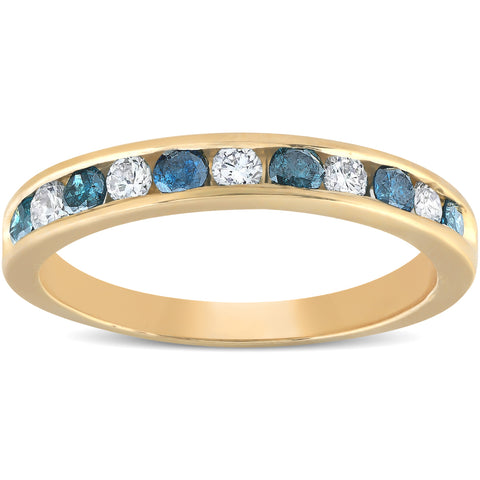 1/2ct Treated Blue & White Diamond Channel Set Ring 14K Yellow Gold