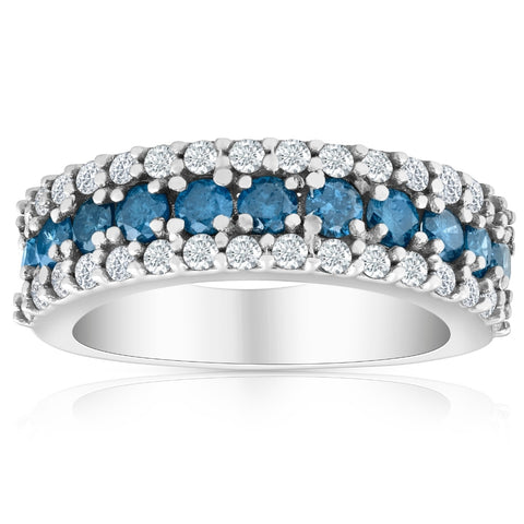 1 1/2ct Treated Blue & White Diamond Wide Womens Wedding Anniversary Ring 14k