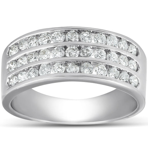 1 Ct TDW Three Row Channel Set Diamond Wedding Ring 10k White Gold Band