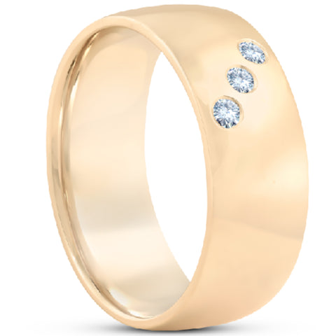 Mens Three Stone Diamond Ring 10k Yellow Gold High Polished 7mm