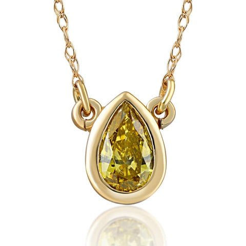 1/4Ct Fancy Yellow Pear Solitaire Diamond Necklace Yellow Gold Lab Grown Pendant