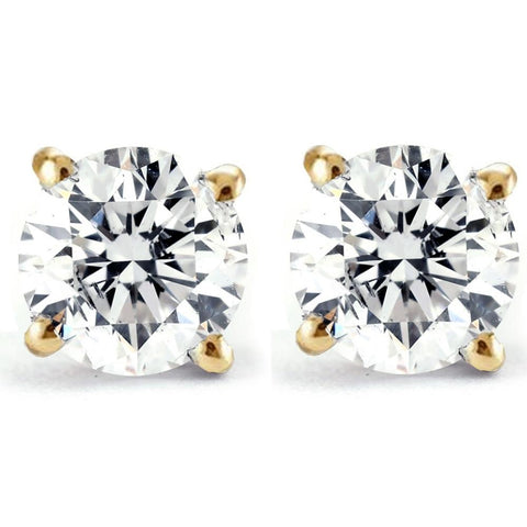 1/2 Ct TW Natural Round-Cut Diamond Stud Earring set 14k Yellow Gold Earrings